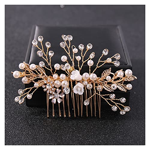 Haarnadel Kristall Strass Blume Haarkamm Pin Stirnband Tiara for Frauen Braut Mädchen Hochzeit Braut Haarschmuck Schmuck Band (Size : Gold) von DIXII