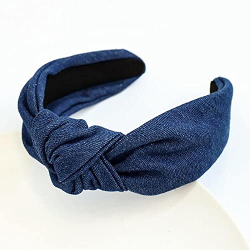 Stirnbänder for Damen Damen Stirnband Lässig Blau Schwarz Denim Haarband Mittelknoten Kopfbedeckung Turban Klassischer Haarschmuck for Erwachsene Mode Stirnbänder Haarreifen (Color : L, Size : One S von DIXII