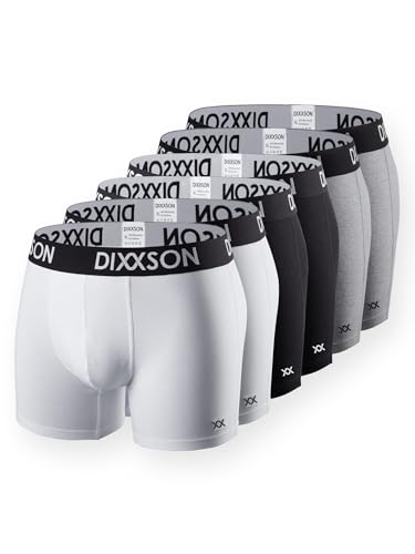 DIXDIXXSON Boxershorts Herren 6 er Pack Atmungsaktiv im Schritt perfekte Passform Baumwolle Unterhosen Männer (XXL, White Black Grey) von DIXXSON