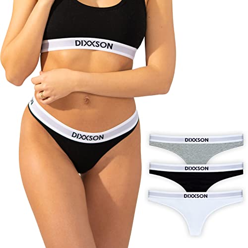 DIXXSON Damen Tanga [3 STK.] Thong Slip Baumwolle (S, Black White Grey) von DIXXSON