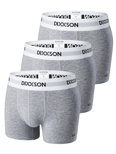 DIXXSON Premium Boxershorts Herren 3er Pack atmungsaktiv im Schritt doppellagig Unterhosen Männer perfekte Passform Baumwolle (Grau, L) von DIXXSON