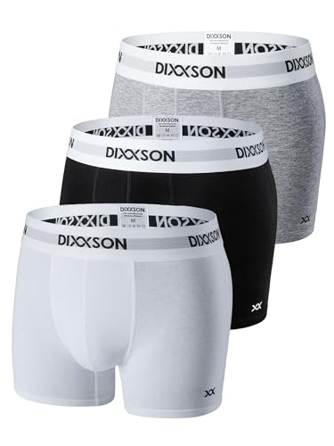 DIXXSON Premium Boxershorts Herren | 3er Pack | Atmungsaktive Unterhosen für Männer mit optimaler Passform und weicher Baumwolle (Größe M - 3XL) (White Black Grey, XL) von DIXXSON