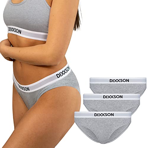 DIXXSON Slip Damen | 3 er Set | Baumwolle Bikini Taillenslips mit optimaler Passform | Sexy sportliche Frauen Unterwäsche mit bequemem Bund (Größe S - XL) (M, Grey) von DIXXSON