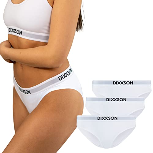 DIXXSON Slip Damen | 3 er Set | Baumwolle Bikini Taillenslips mit optimaler Passform | Sexy sportliche Frauen Unterwäsche mit bequemem Bund (Größe S - XL) (M, White) von DIXXSON