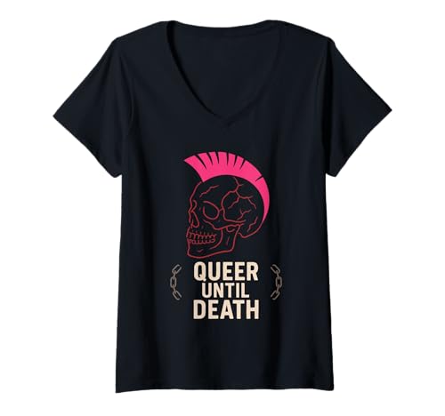 Damen Queer Punk LGBTQ Pride Alternative Anarchistische Rebellion T-Shirt mit V-Ausschnitt Damen Queer Punk LGBTQ Pride Alternative Anarchistische Rebellion T-Shirt mit V-Ausschnitt von DIY Punk Grunge Subculture Riot Grrrl Safety Pin