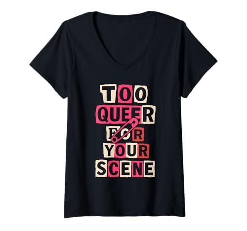 Damen Queer Punk LGBTQ Pride Alternative Anarchistische Rebellion T-Shirt mit V-Ausschnitt Damen Queer Punk LGBTQ Pride Alternative Anarchistische Rebellion T-Shirt mit V-Ausschnitt von DIY Punk Grunge Subculture Riot Grrrl Safety Pin