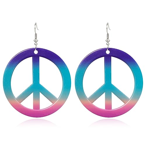 Retro Persönlichkeit Leichte Acryl Halloween Peace Logo Anhänger Ohrringe Einfache Kreisausschnitte 60er 70er 80er Jahre Ohrringe Damen Halloween Party Geschenke, Metall von DIYANMMY