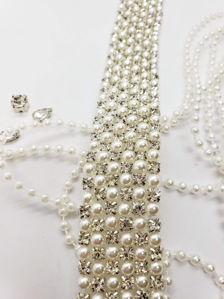 Breite Perle Strass Trim Braut Brautkleid Verschönerung von DIYBridalDesigns