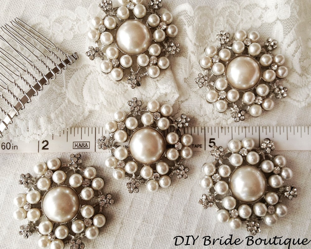10 Perlen Broschen Brosche Strass Braut Kristall Große Perle Hochzeit von DIYBrideBoutique