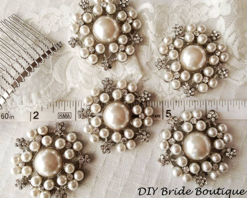 10 Perlen Broschen Brosche Strass Braut Kristall Große Perle Hochzeit von DIYBrideBoutique