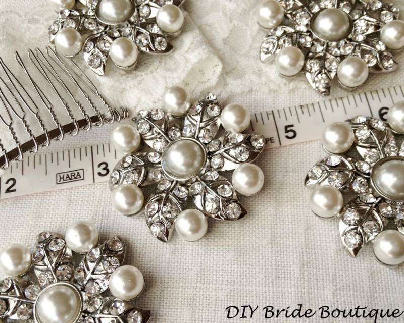 5 Strass Und Perlen Broschen, Hochzeits-Brosche Menge Von 5, Große Perle Brosche, Hochzeit Thematisiert, Diy Brosche Bouquet Liefert von DIYBrideBoutique