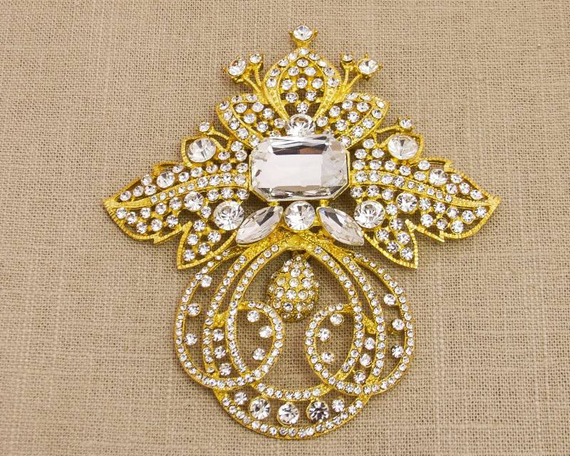 Goldhochzeitsbrosche Große Strassbrosche Goldene Statementbrosche Hochzeitsbrosche Kristallbrosche Brautbrosche von DIYBrideBoutique
