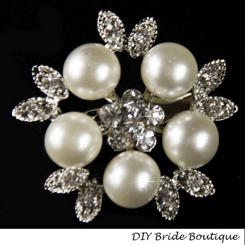 Perle Brosche, Strass Und Perlen-Brosche, Kristall Pearl Thematisieren, Hochzeit Thematisiert, Diy Brosche Bouquet Liefert von DIYBrideBoutique