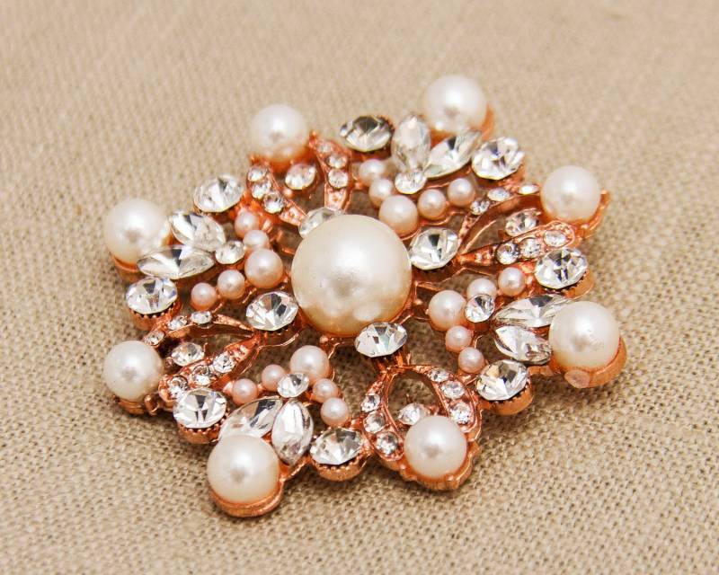 Rose Gold Brosche Strass Hochzeit Perle Broka Braut von DIYBrideBoutique
