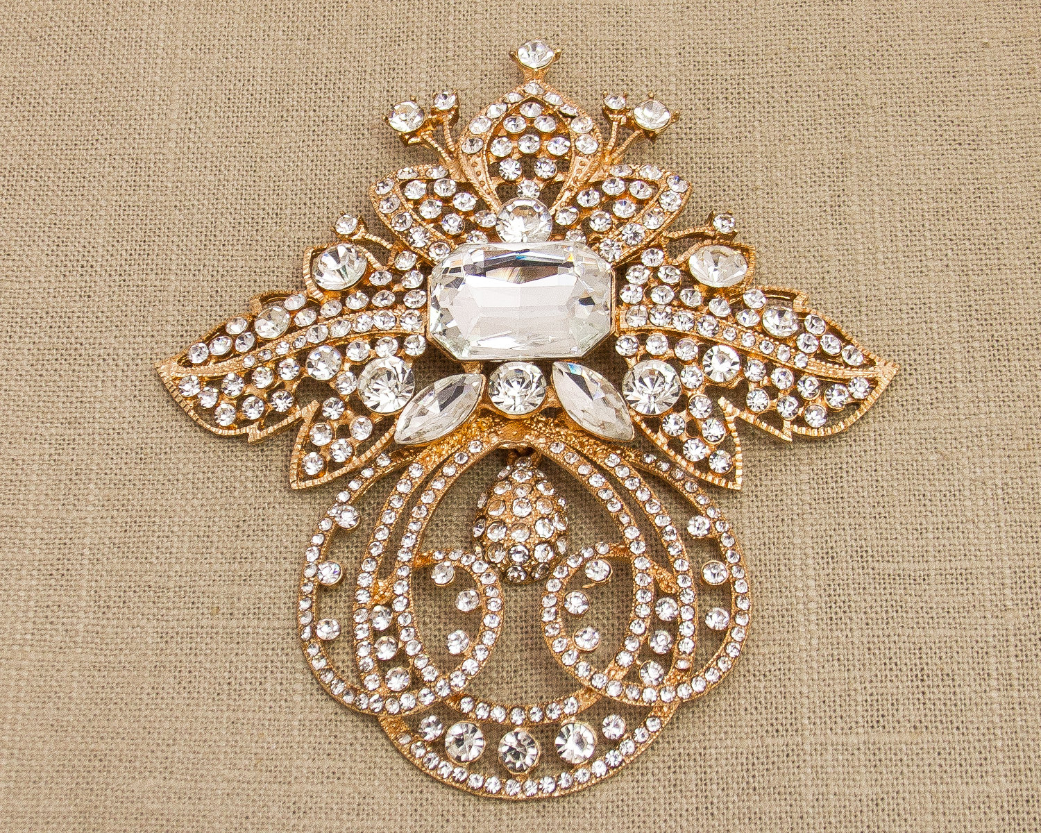 Rosegold Hochzeitsbrosche Große Strassbrosche Statement Brosche Goldkristallbrosche Brautbrosche von DIYBrideBoutique