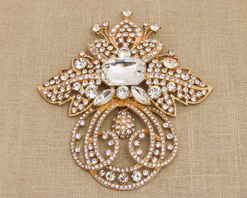 Rosegold Hochzeitsbrosche Große Strassbrosche Statement Brosche Goldkristallbrosche Brautbrosche von DIYBrideBoutique