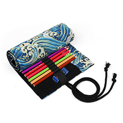 DIYCUT Stifterolle 72 Stifte, 72 Holes Stifte Mäppche, Canvas Farbiges Pencil Wrap Roll, Einfach zu Ttragen und zu Waschen, für Stifte, Make-up-Pinsel (Stifte Nicht im Lieferumfang Enthalten) von DIYCUT