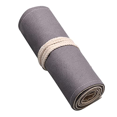 DIYEAH 1 Stück Handgefertigtes Graues Canvas Federmäppchen mit Fächern Großer Rollbarer Bleistift Organizer für Kunst Schule und Büro Tragbar und Langlebig von DIYEAH