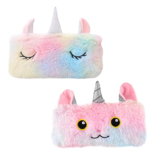 DIYEAH 2 Stück Plüsch Federmäppchen Einhorn Großes Fassungsvermögen Weicher Stifttasche mit Reißverschluss für Schüler Niedliches Cartoon Design Strapazierfähiges Material für Stifte von DIYEAH