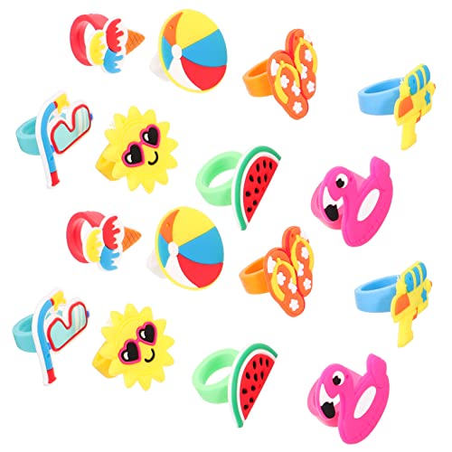 DIYEAH 20 Stück Teiliges Cartoon Ringe Bunte PVC Soft Ringe für Mädchen Lustige Finger Schmuck für Alltag Party und Vielseitig Einsetzbar Niedliches Hawaii Design von DIYEAH