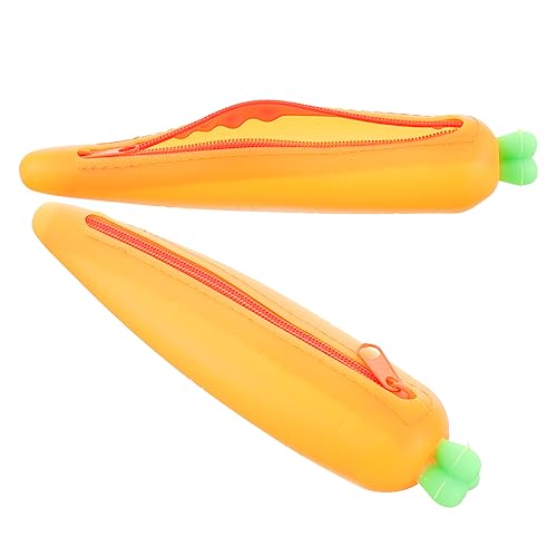 DIYEAH 2stücke Silikon-federmäppchen Karotte Form Tragbarer Stift Halter Für Junge Mädchen Platz Für Stifte Lineale Radiergummi Cartoon Karotte Bleistift Tasche Organisator Für von DIYEAH