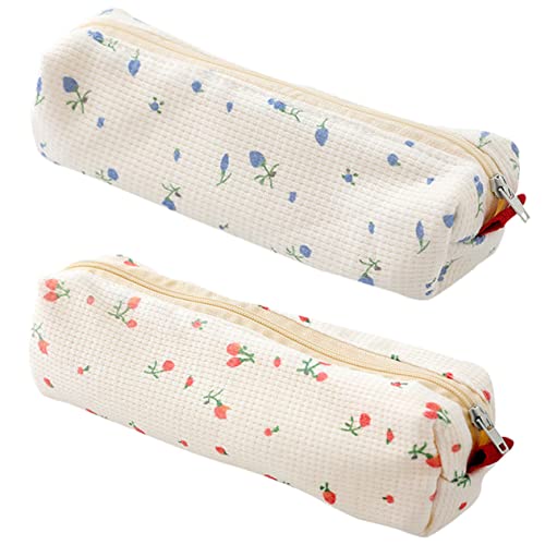DIYEAH 2stücke Blumiges Federmäppchen Für Mädchen Stylische Kosmetiktasche Mini Stifthalter Mit Reißverschluss Praktische Aufbewahrung Für Schule Und Alltag Blau von DIYEAH
