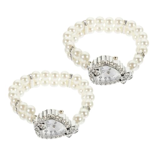 DIYEAH 2stücke Quarzuhr Für Damen Mit Quadratischem Ziffernblatt Perlenarmband Und Herz-Design Elegant Schmuck Für Handgelenk Und von DIYEAH