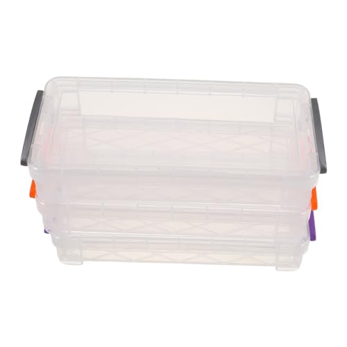 DIYEAH 3 Stück Stapelbare Kunststoff Aufbewahrung für Schule Robuste Federmäppchen mit Sicherheitsverschluss für Kreativbedarf Kunst und Büroorganisation Orange Lila von DIYEAH