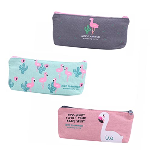 DIYEAH Schreibwarentasche Für Studenten Flamingo-Muster Canvas Federmäppchen Große Kapazität Glatter Reißverschluss Zufällige Farbe von DIYEAH