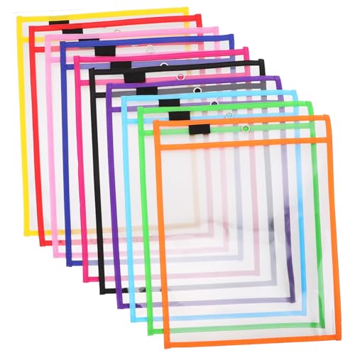 DIYEAH 30 Stück Teiliges Abwischbare PVC Dry Erase Taschen mit Stifthalter Wasserfeste Wiederverwendbare Schreibhüllen für Büro Schule und Organisation Transparente Zufällige Farbe von DIYEAH