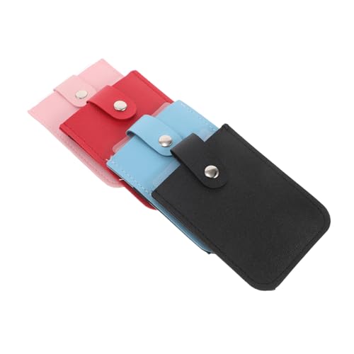 DIYEAH 4 Stück Teiliges Card Case aus PU Leder mit Druckknopf Stapelbarer Kartenhalter für Kreditkarten Praktischer Pull Out Organizer Schwarz Rot Blau für Business und Alltag von DIYEAH