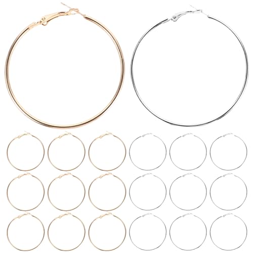 DIYEAH 40 Stück runde Creolen: Creolen für Damen, baumelnde Ohrringe, modischer Ohrschmuck für Mädchen – 5 cm großer Ohrschmuck im Kreisstil für Party-Looks und Freizeitkleidung von DIYEAH
