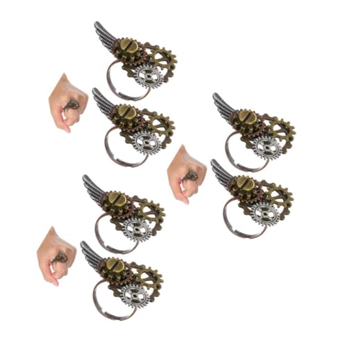 DIYEAH 6 Stück Teiliges Vintage Steampunk Ring aus Robustem Legierungsmetall Filigranes Zahnrad-flügel-design Modische Unisex Schmuckringe für Damen und Herren als Geschenk von DIYEAH