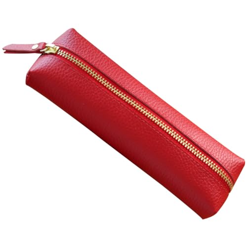 DIYEAH Bleistiftbehälter Make-up-Taschen-Organizer Bleistifte Machen Kosmetiktasche schreibutensilien buntstifte Federmäppchen mit Reißverschluss praktische Stifttasche Rindsleder rot von DIYEAH