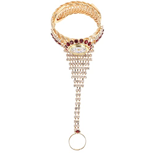 DIYEAH Damen Armbanduhr Mit Wasserdiamanten Rhinestone Armbanduhren Und Ring Elegantes Schmuckstück Für Besondere Anlässe Glänzende Granatrot von DIYEAH