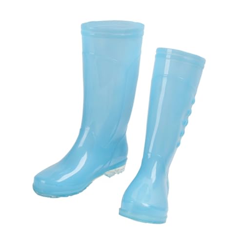 DIYEAH Damen Regenstiefel Hochschaft PVC Leicht Rutschfest Outdoor Gummistiefel Transparent Candy Blau von DIYEAH