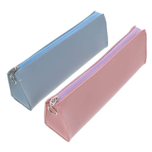 DIYEAH Minimalistisches Design Pu-Leder Make-up-Tasche Federmäppchen Bleistifte Tasche Studenten Bleistifthalter Schreibwaren Aufbewahrungstasche Stift Organizer Silber von DIYEAH