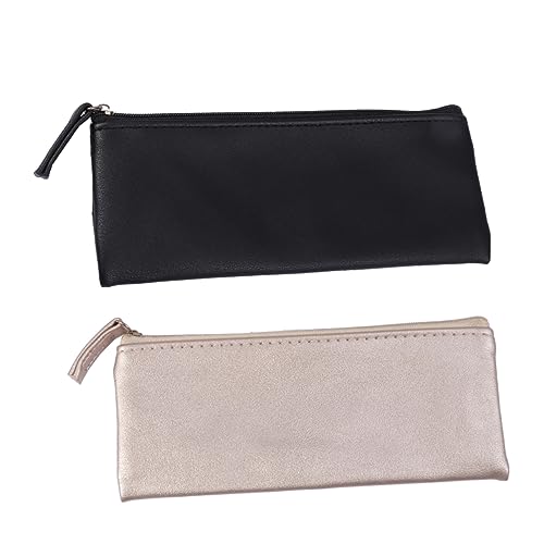 DIYEAH 2stücke Schreibwaren Tasche Aus Pu-Leder Stiftetasche Für Studenten Stiftehalter Mit Reißverschluss Minimalistischer Stift-Organizer Aufbewahrungstasche Schwarz Gold von DIYEAH