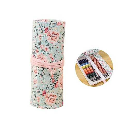 DIYEAH Elegante Federtasche Mit Blumenmuster Canvas 48 ​​fächer Organizer-Tasche Roll-federmäppchen von DIYEAH