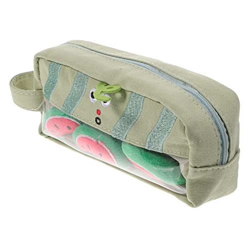 DIYEAH Süßes Federmäppchen aus Canvas Grüner Wassermelonen Look Waschbar Reißfest für Stifte Bleistifte Praktischer Organizer für Schüler von DIYEAH