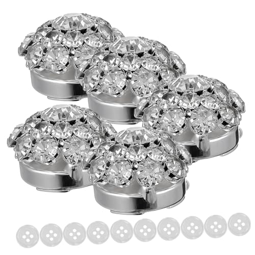 DIYEAH Wasserdiamant Blumen Manschettenknöpfe mit Silbernen Tuxedo Knöpfen Funkelndes Set für Damen Hochzeitshemden und Formelle Anlässe von DIYEAH