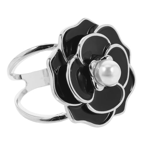 Diyeah Schalring Clip Buckle Mit BlüTen-Design, Perlen Schalverschluss, Modischer Schalring Aus Legierung, Vielseitiger Schal-Clip FüR Schalr, TüCher Und MäNtel, Schwarz von DIYEAH