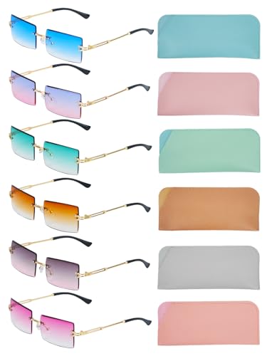 DIYJEP 6 Paar randlose rechteckige Sonnenbrillen mit weichem Brillenetui und Reinigungstüchern, Retro-Sonnenbrille, quadratisch, Farbverlauf, getönte Sonnenbrille, modisch, rahmenlos, UV-Schutz DIYJEP 6 Paar randlose rechteckige Sonnenbrillen mit weichem Brillenetui und Reinigungstüchern, Retro-Sonnenbrille, quadratisch, Farbverlauf, getönte Sonnenbrille, modisch, rahmenlos, UV-Schutz von DIYJEP
