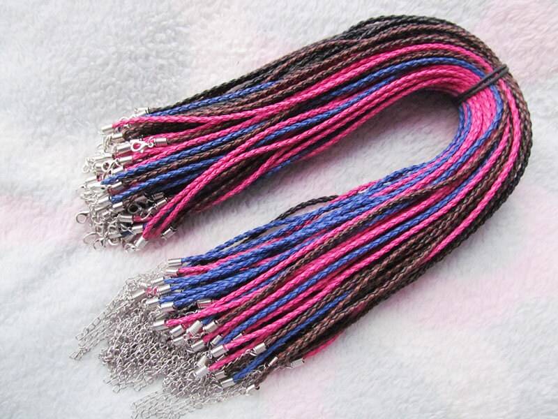 16-18"Verstellbar 3mm Rund Kunstgeflochtenes Lederband Perlenschnur Seil Anhänger Charm Halskette, 12x7mm Karabinerverschluss von DIYLoveOcean