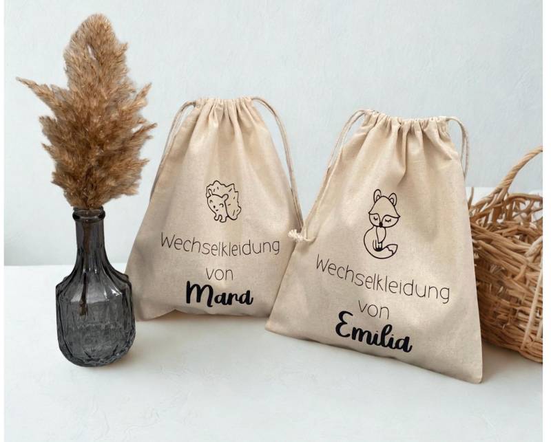 stoffbeutel Kind Personalisiert/Sportbeutel Turnbeutel Tasche Name Beutel Für Wechselkleidung Wechselwäsche Löwe Reh Igel Bär Fuchs von DIYPlotterWerkstatt