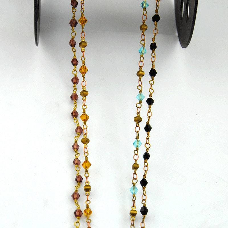 Messing Mit 4mm Kristallen Perlen, Messing Perlen Lila/Schwarz/Champagner/Himmelblau Draht Gewickelt Perlenkette-H0071 von DIYbeads4u