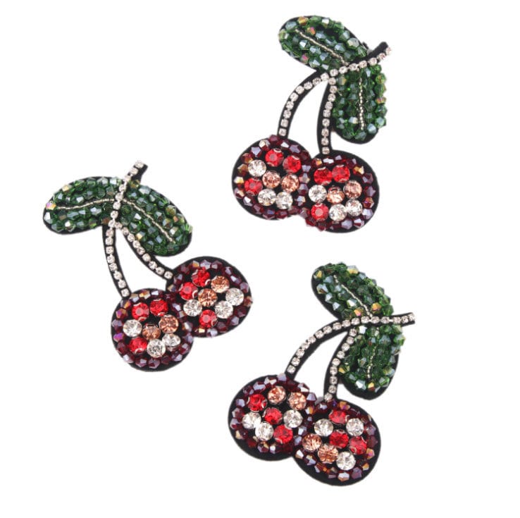 3 Stück Kirsch Stickerei Pailletten Perlen Applikation Patch, Diamant Kirsche Patch Zubehör Für Mantel, T-Shirt, Kostüm Dekorative Patches von DIYsharing