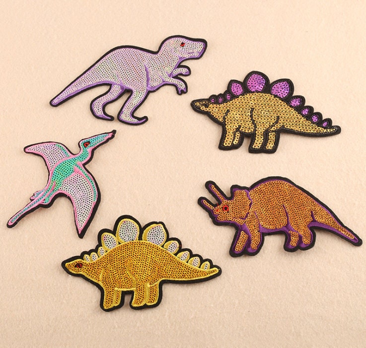 5 Stück Dinosaurier Stickerei Pailletten Applikation Patch, Patch Zubehör Für Mantel, T-Shirt, Jeans Dekorative Patches von DIYsharing