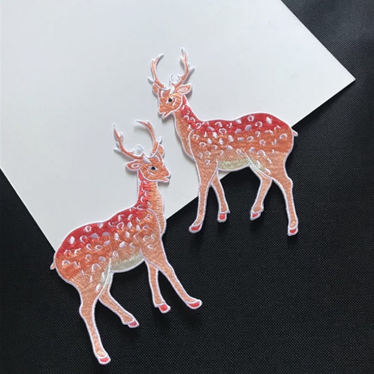 Ein Paar Reh Stickerei Applikation Patch, Gesticktes Eisen Auf Deer Patch Lieferungen Für Mantel, T-Shirt, Jeans, Dekorative Applikationen Patches von DIYsharing