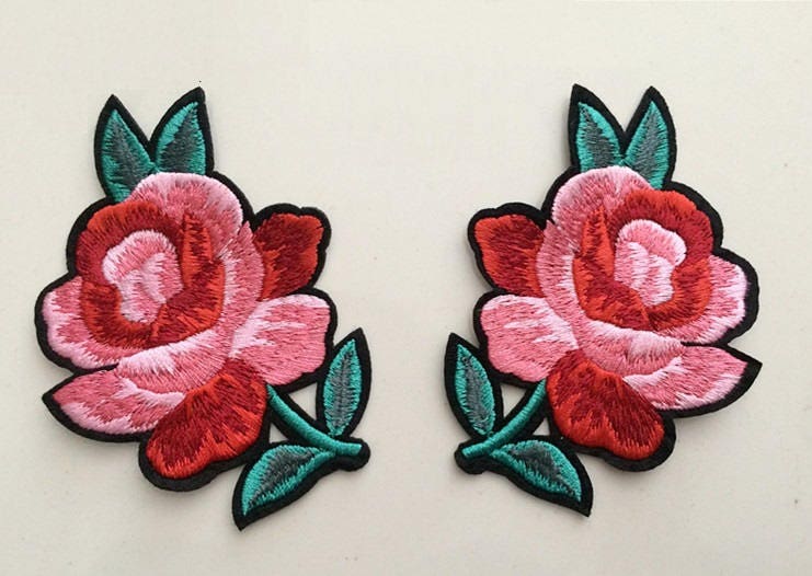 Ein Paar Von Zarten Gestickten Roten Blumenapplikationen Patch, Vintage Blumen Patch Für Kleidung Oder Kleid, Dekorative Stickerei Applikationen von DIYsharing